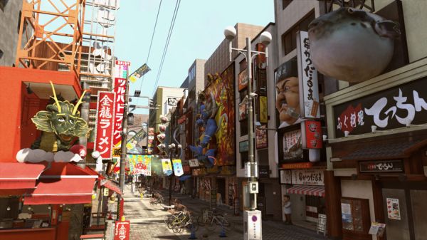 Sotenbori shopping street during the day in Yakuza Kiwami 2
