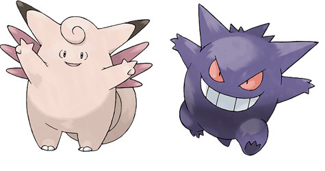 Clefable and Gengar side by side